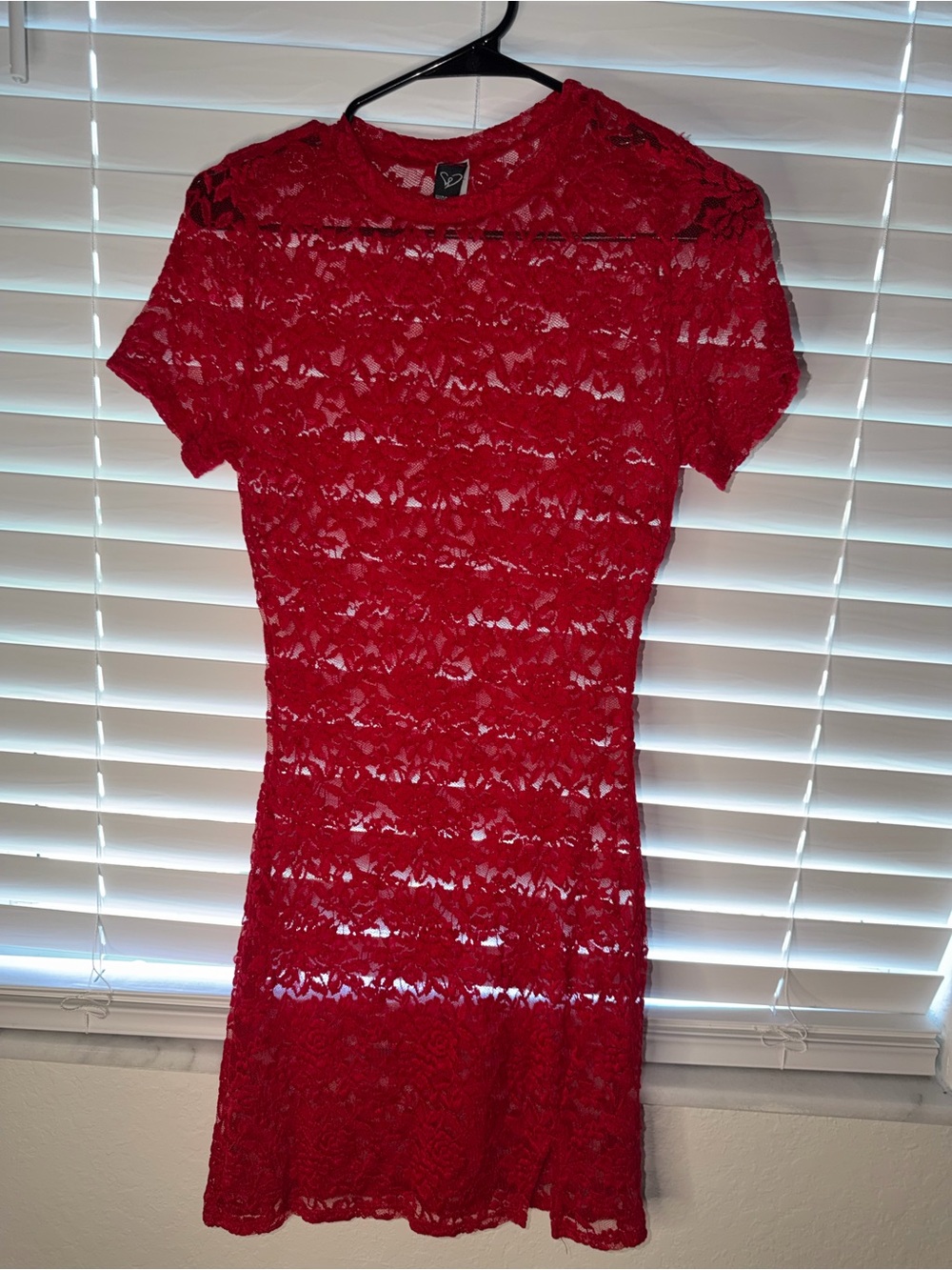 Windsor Red Lace Mini Dress with Short Sleeves